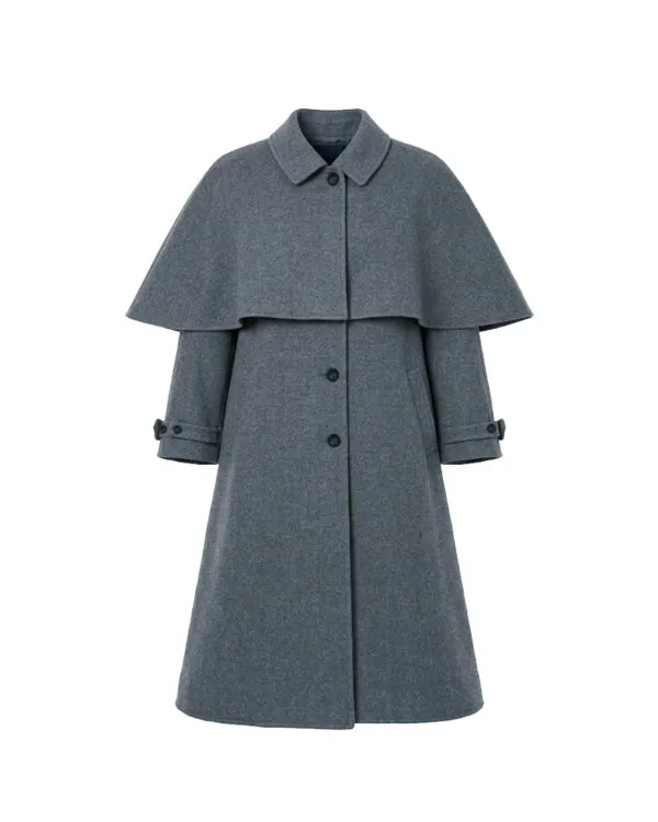 Handmade Cape Layered Wool Coat_Charcoal