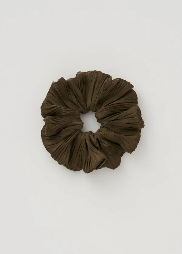 Suede Pleats Scrunchie(Khaki)