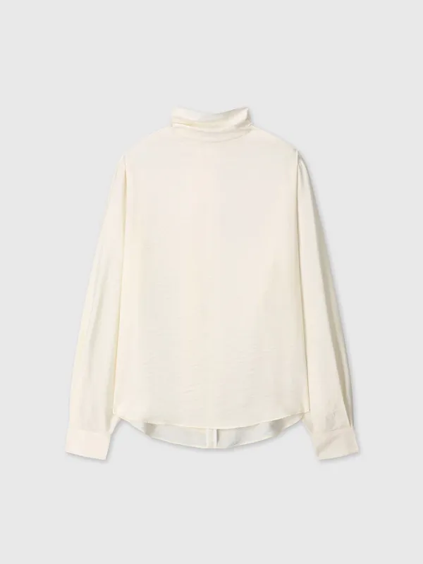 (W) SILK BLEND DRAPED TIE BLOUSE_ IVORY