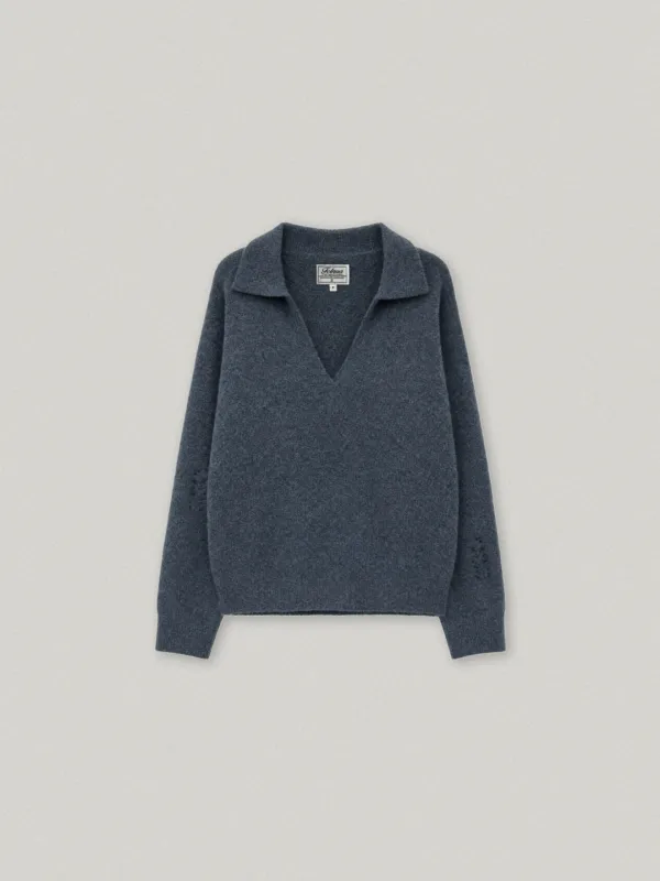 DAMAGE V NECK COLLAR KNIT (DUST BLUE)