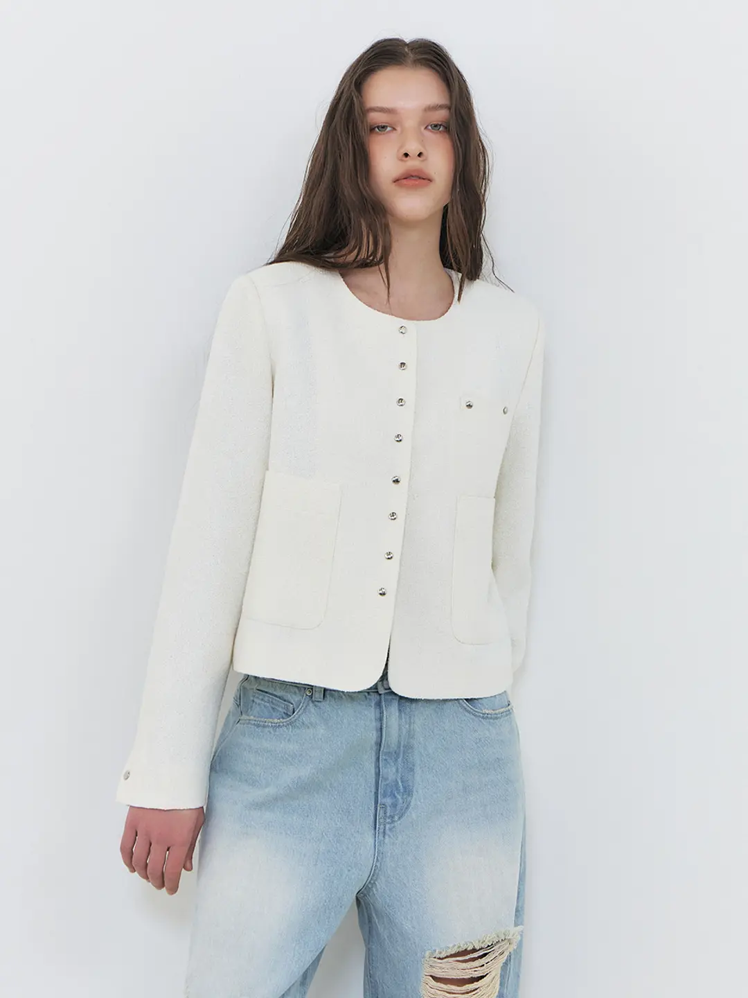 에트몽 Round Snap Jacket, White 상품 이미지 2