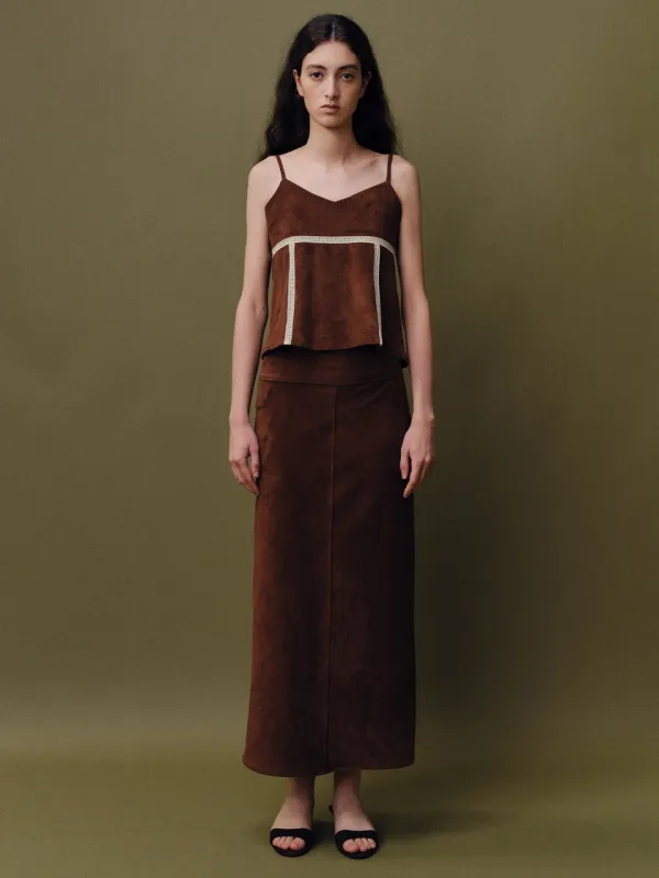 Suede long skirt_brown