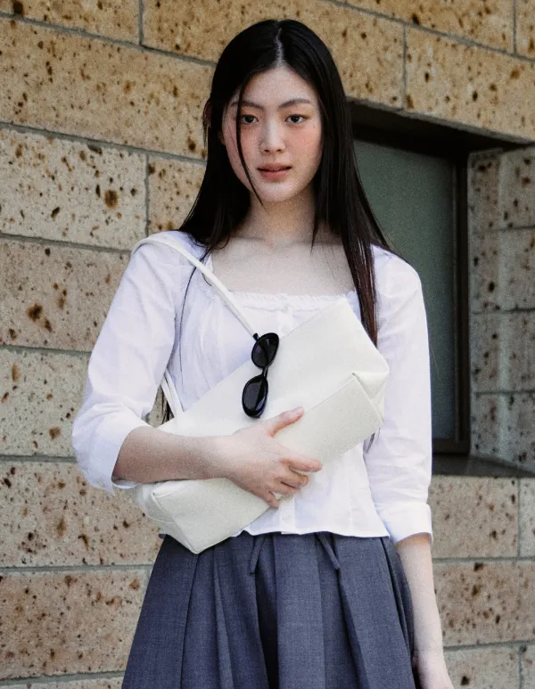 [1st] Leather Baguette Shopper Bag White