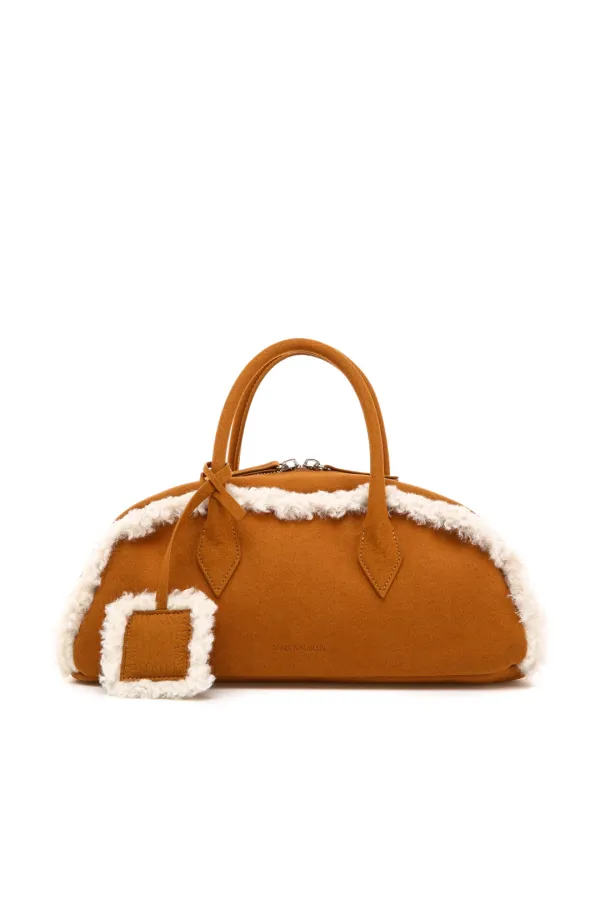 Faux Fur-shearing Baguette Bag, Tan
