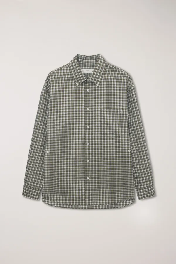 UNISEX OVERSIZED BD CHECKED SHIRT KHAKI GREEN CHECK_UDSH6A115E2
