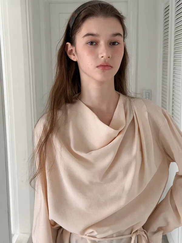 COWLNECK BLOUSE - BEIGE