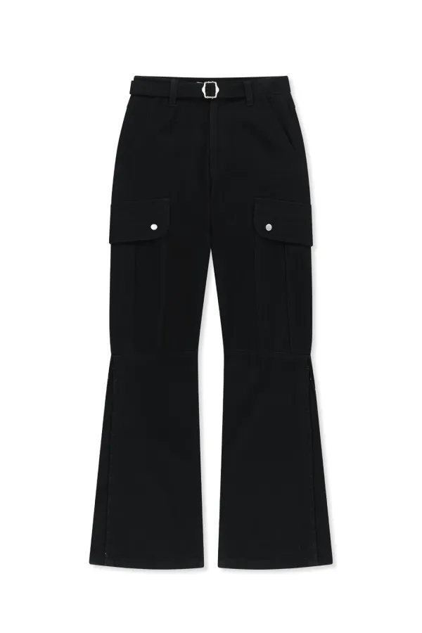 MULTI HOOK BOOTCUT CARGO PANTS IN BLACK