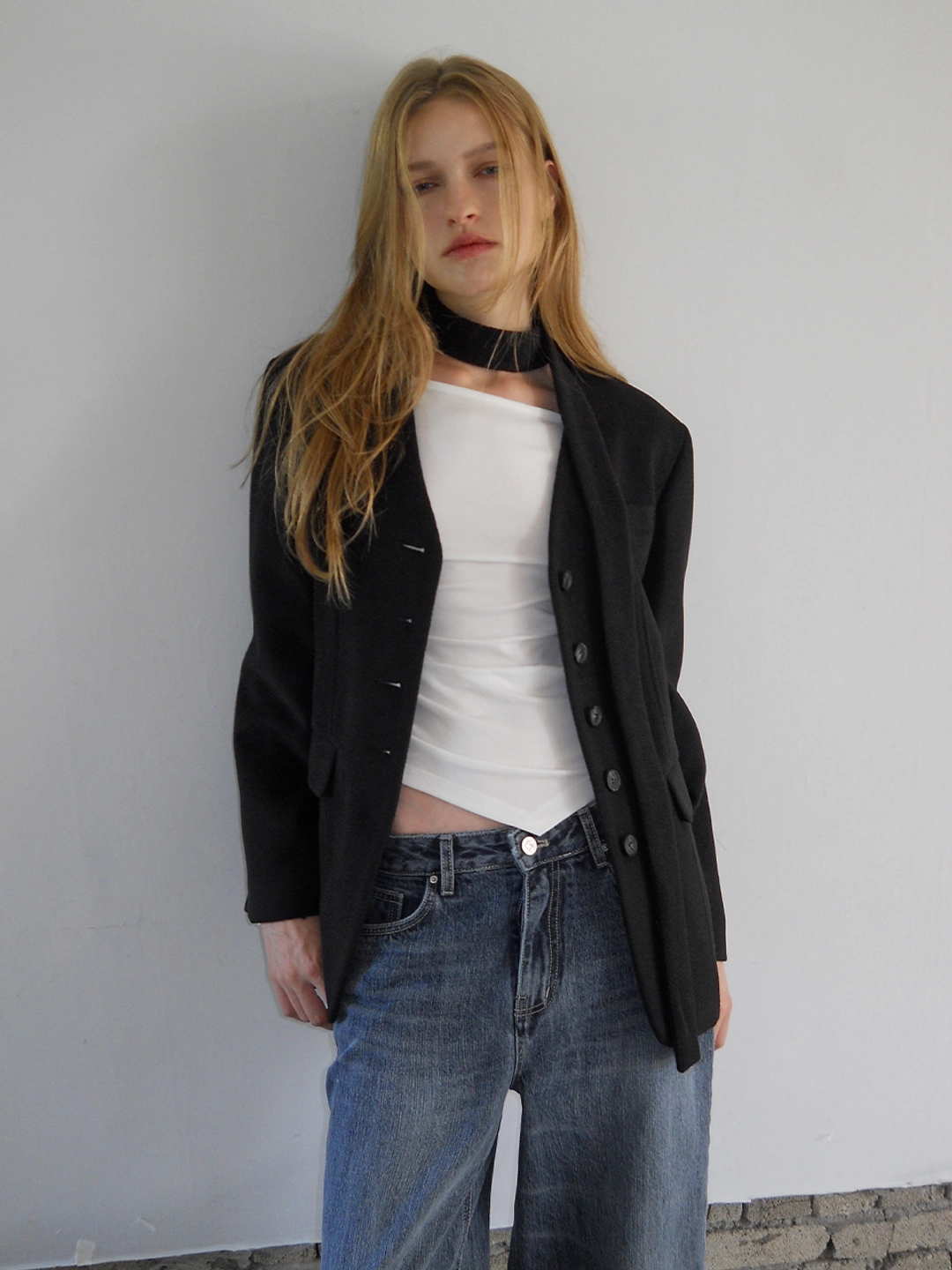 에트몽 V-Neck Scarf Jacket, Black 상품 이미지 2