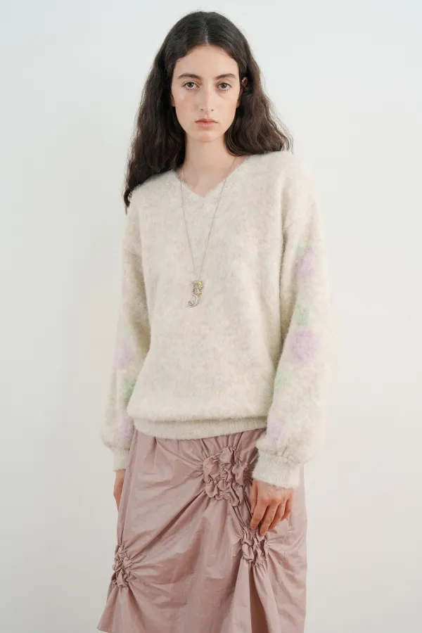 Floral Jacquard Knit Pullover (Ivory)