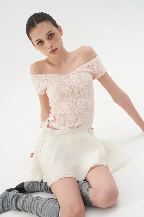 BACK STRING FLOWER LACE TOP PINK