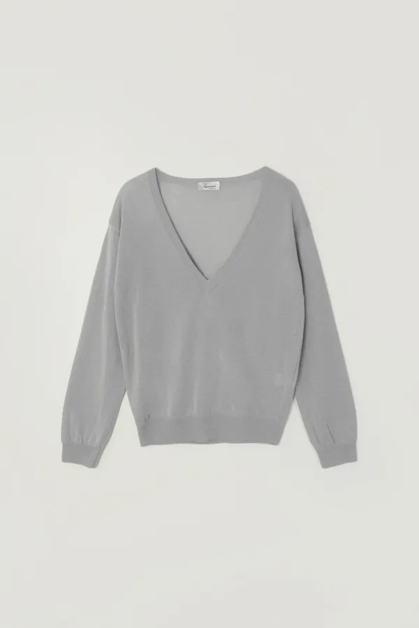 LINLEY LINEN DEEP V-NECK KNIT_GRAY