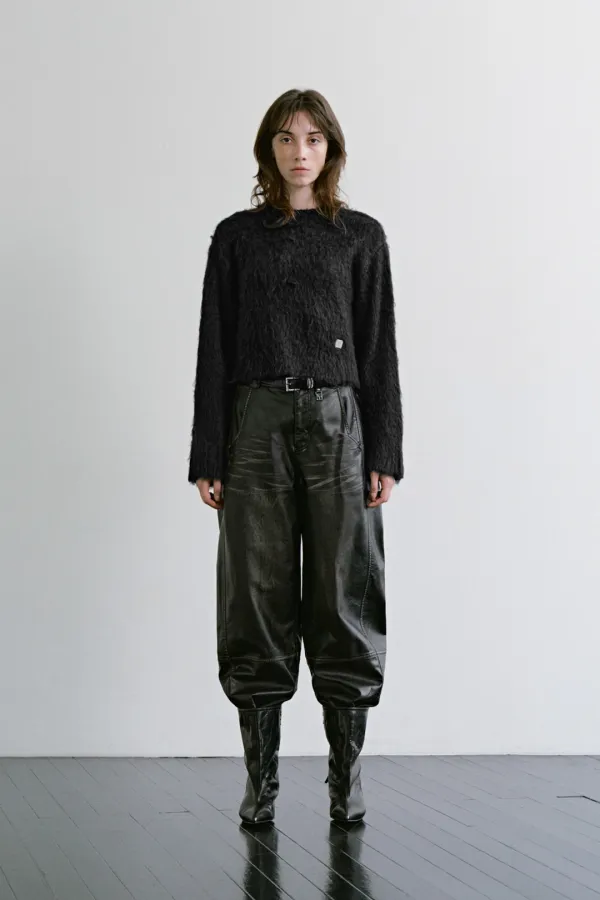 Shaggy Cropped Knit Pullover [ Black ]