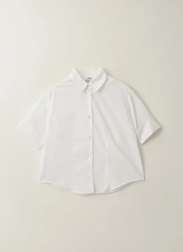 [ITALY FABRIC] CLASSIC ROLL-UP HALF SHIRT (IVORY)