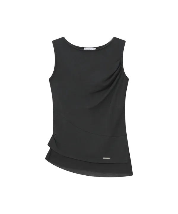 [레이 PICK] Unbalanced sheer layered sleeveless CHARCOAL