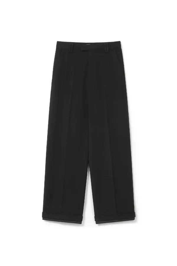 DOUBLE HEM WIDE SLACKS, BLACK