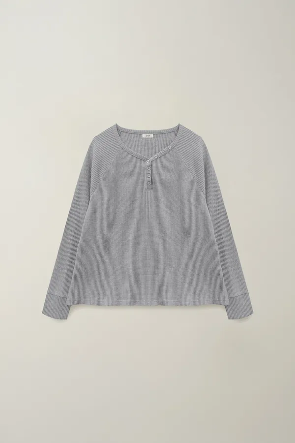 BUTTON BOXY WAFFLE T-SHIRT_TT5S214MG