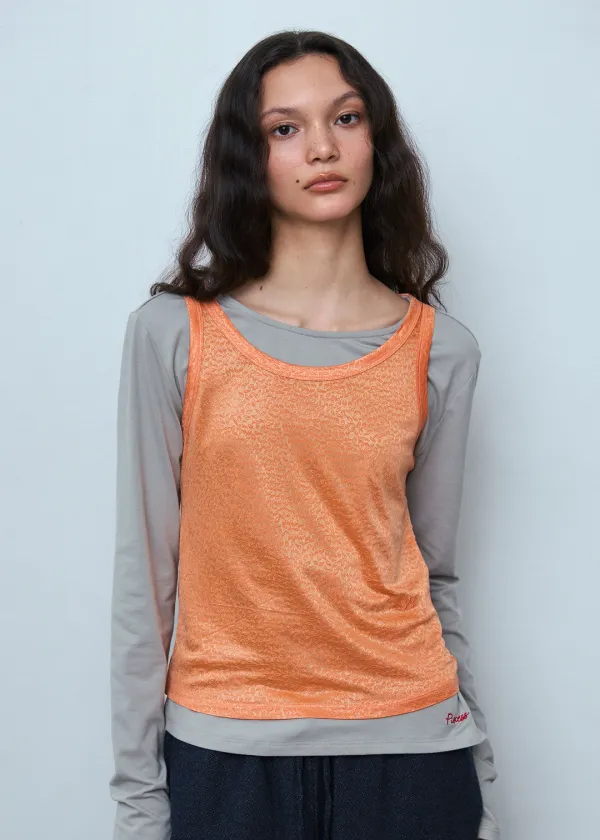 Floral Mesh Sleeveless Top_Orange