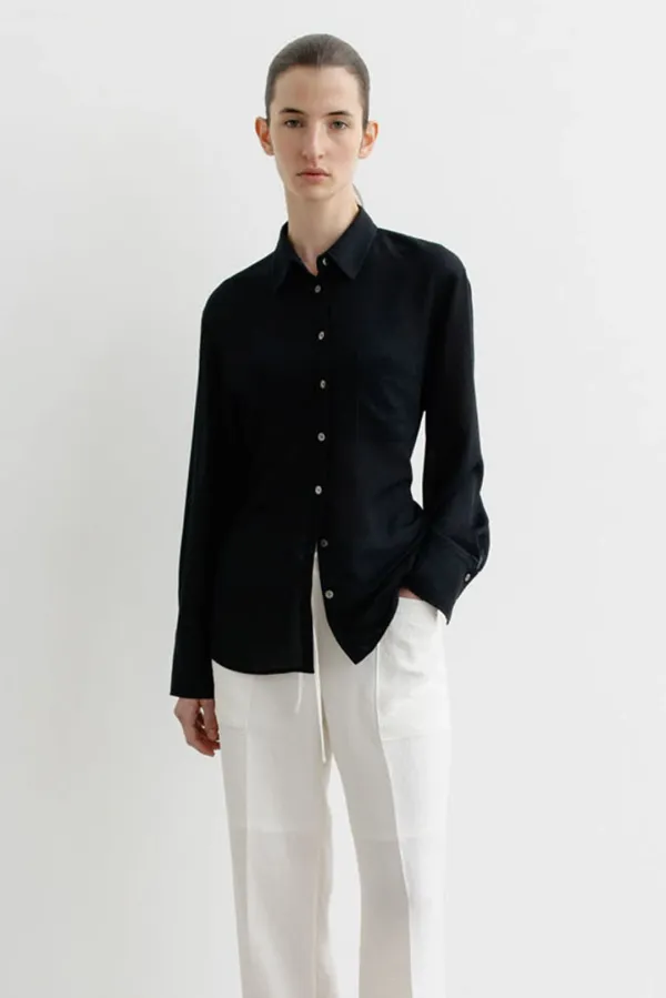 Sheer pleats belted blouse _black