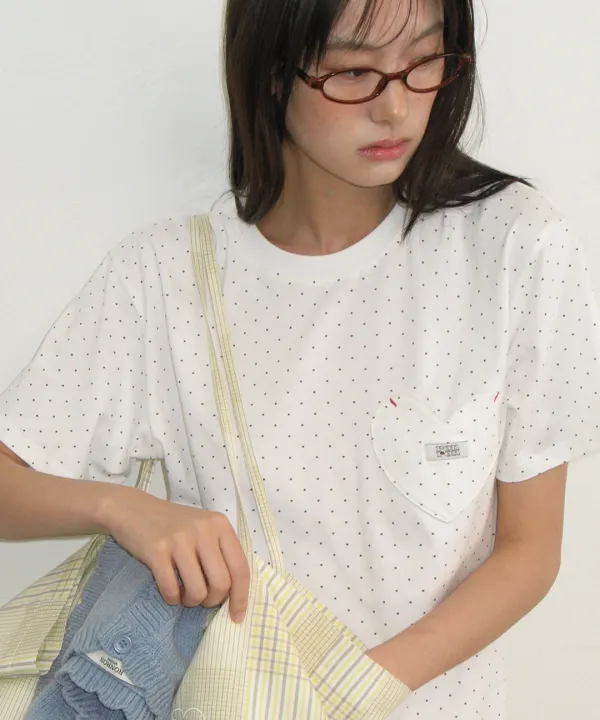 HERAT POCKET BASIC FIT T SHIRT DOT WHITE