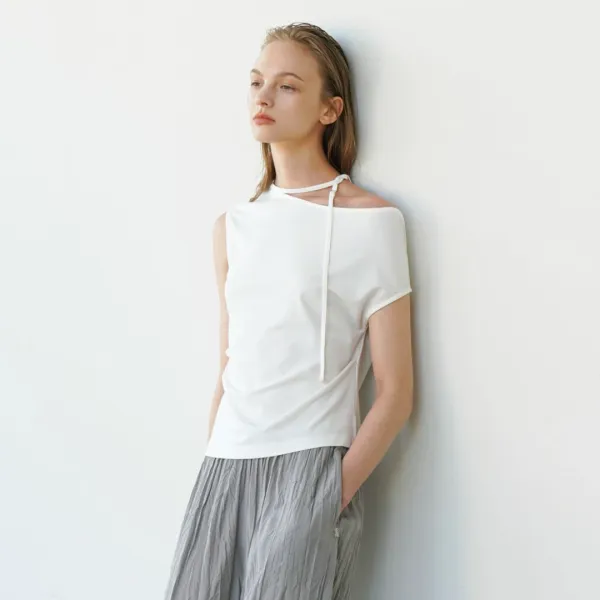 (T-7037)NECK STRING OFF SHOULDER TOP