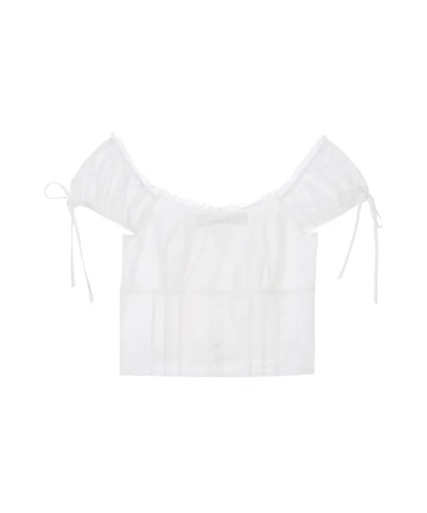Ribbon Pintuck Crop Blouse [White]