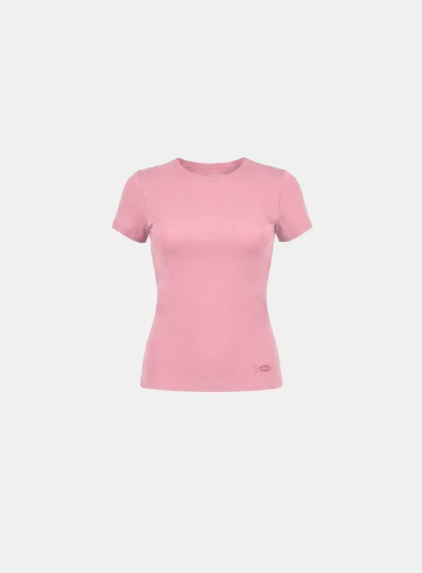 [w-tee26-195] Everyday Crew Neck Short Sleeve T-Shirt - Pink