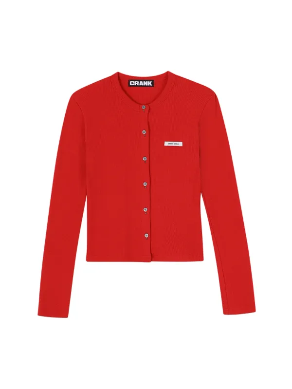 KNIT STUD BUTTON CARDIGAN_RED