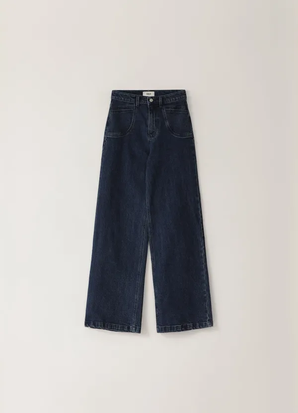 [Limited] Span High Denim Pants - Dark blue