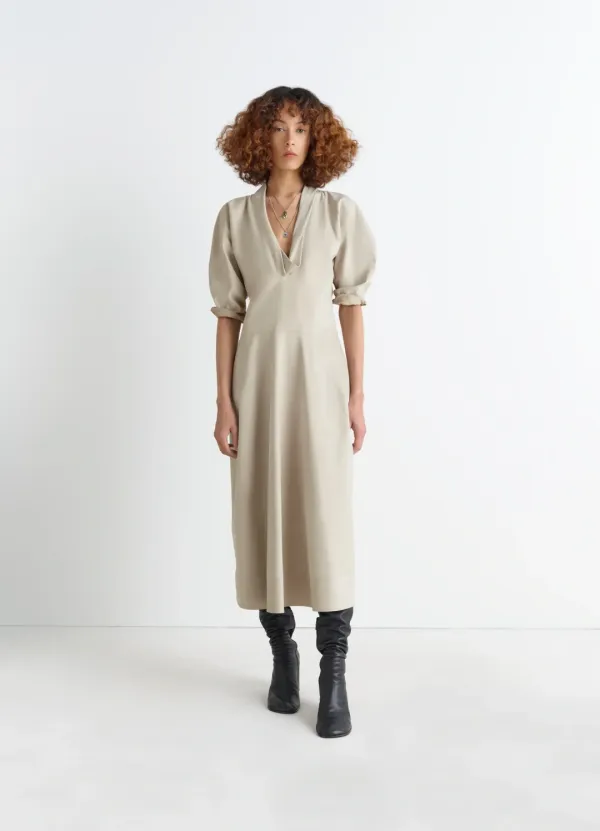 LEATHER V-NECK DRESS
