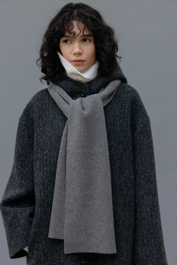 Merino Wool Ribbed Muffler (Grey)