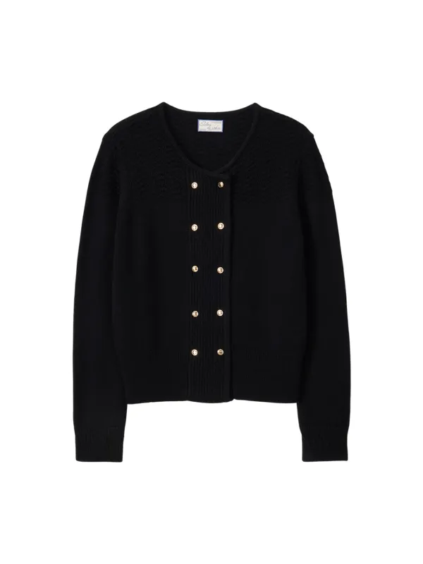 Camille Double Button Cardigan_ Black