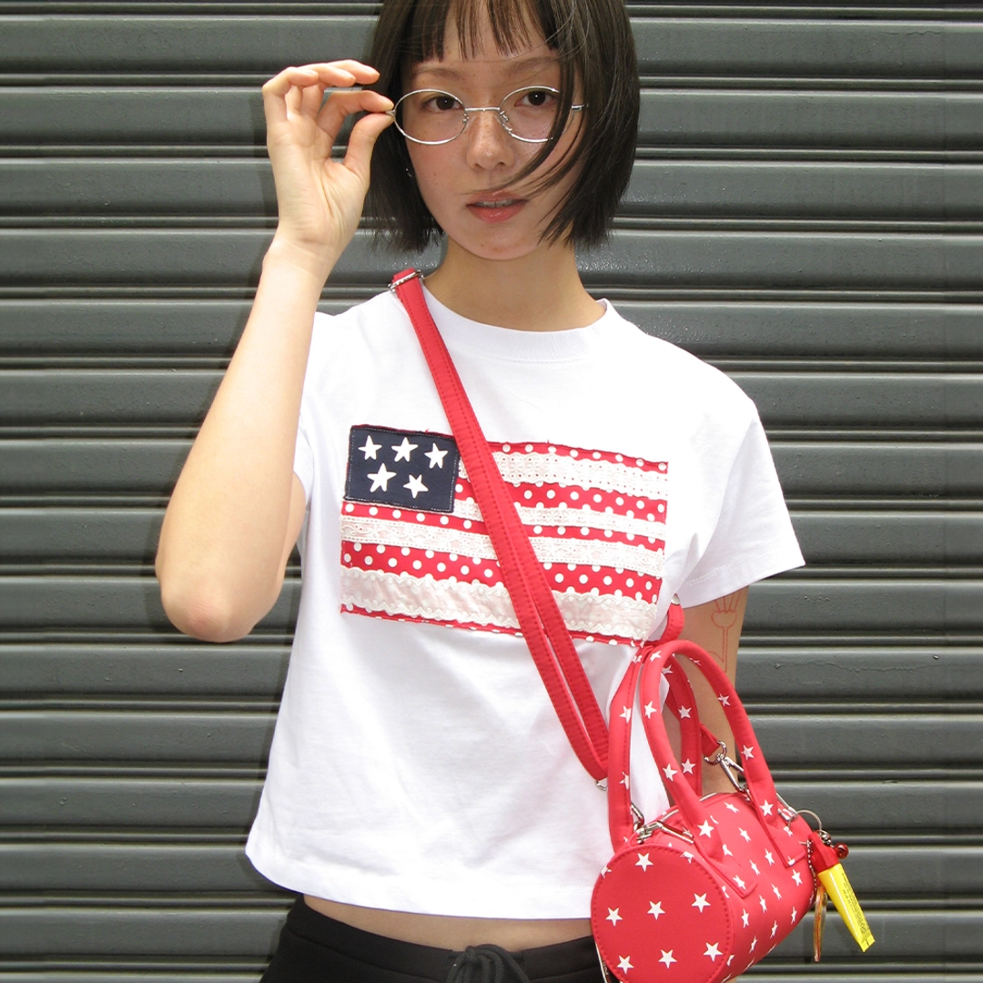 론론 AMERICAN LACE PATCH CROP T SHIRT WHITE 상품 이미지 2