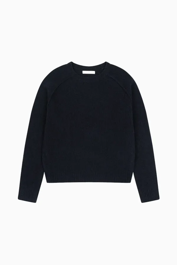 SADDLE WOOL ROUND KNIT, NAVY