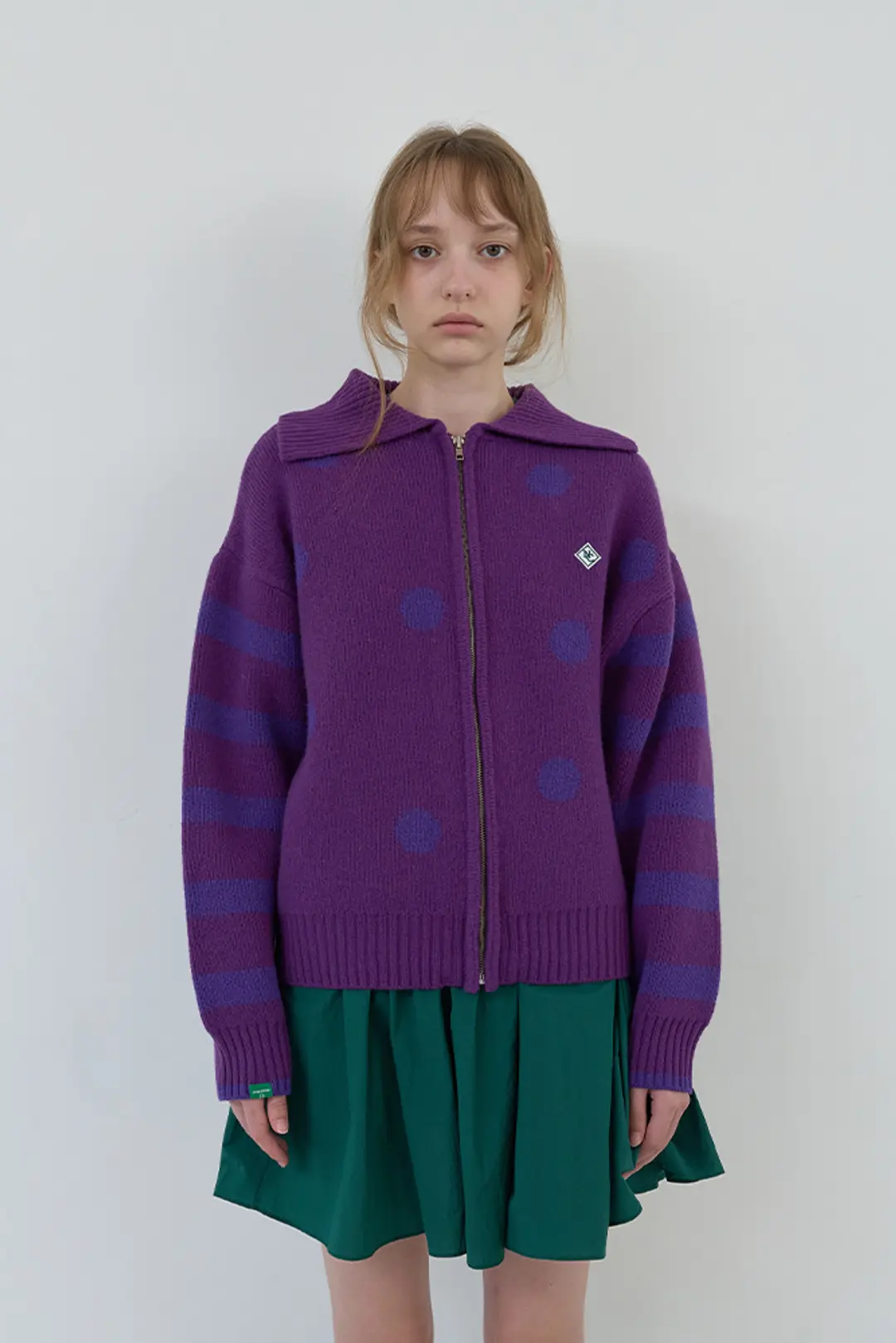 노컨텐츠 116. Multi pattern knit zip-up_Purple 상품 이미지 1