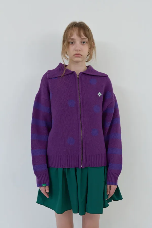 116. Multi pattern knit zip-up_Purple