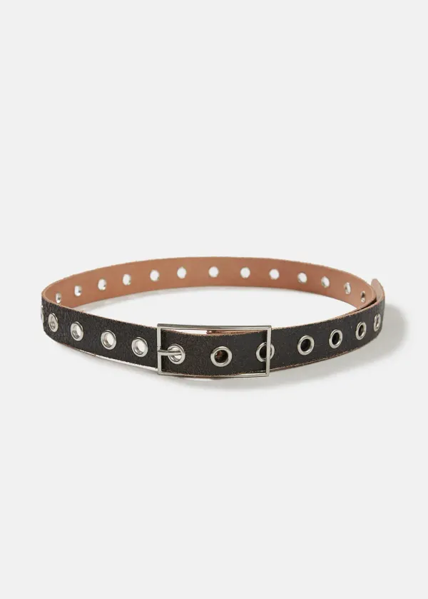 EYELET CRACK LEATHER BELT (BROWN)