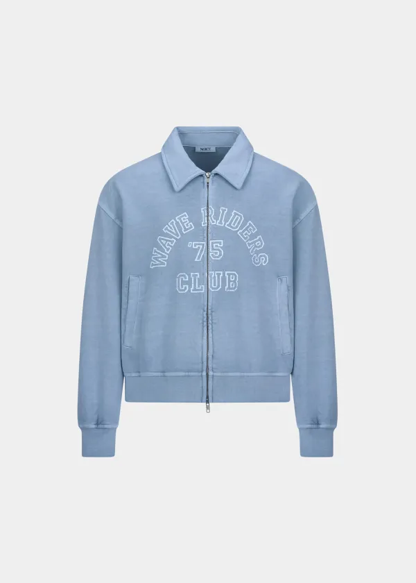 WAVE RIDERS PIGMENT WASHED COLLAR ZIP-UP - BLUE GRAY