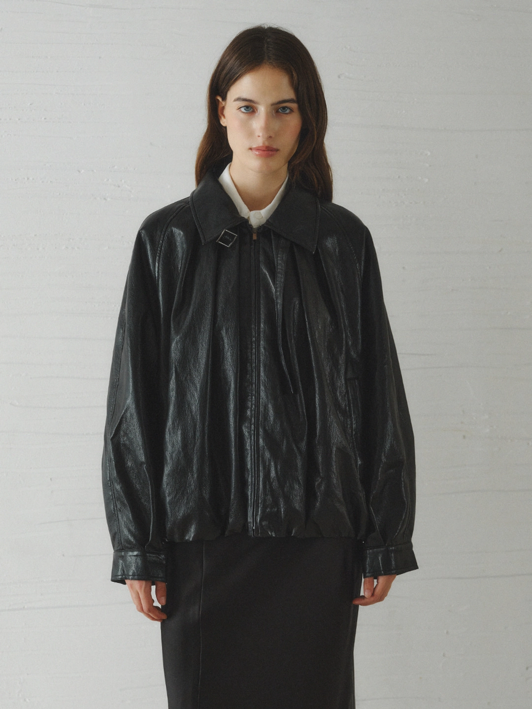 르니나 ROSALIN shirred leather blouson jacket_black 상품 이미지 2