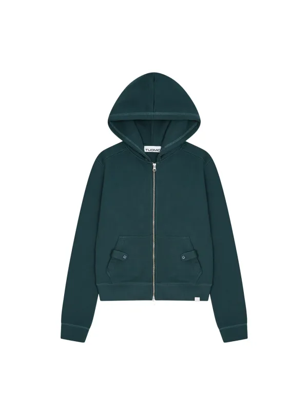 SLIM FIT STITCH HOODED ZIP-UP [TEAL]