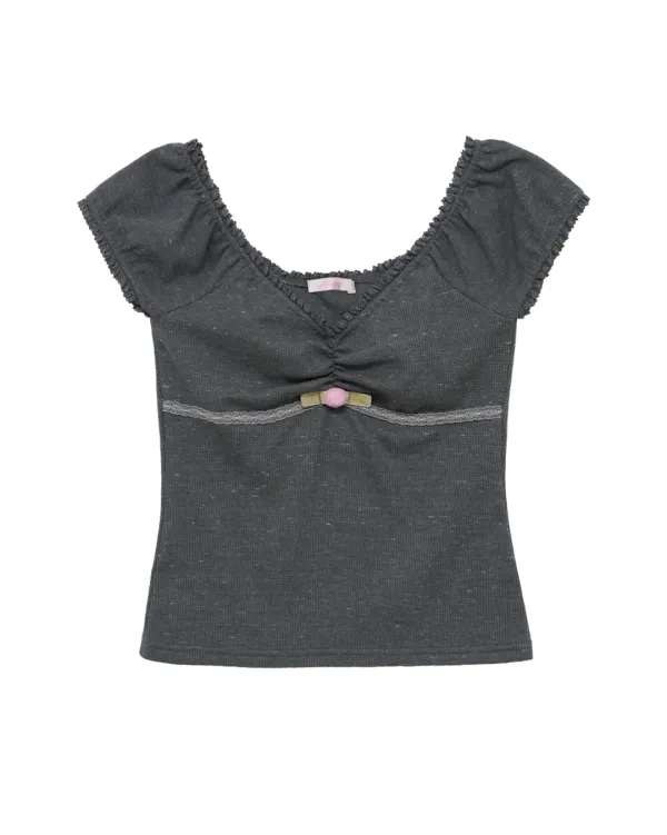 Waffle Rose Cotton Top (Charcoal)
