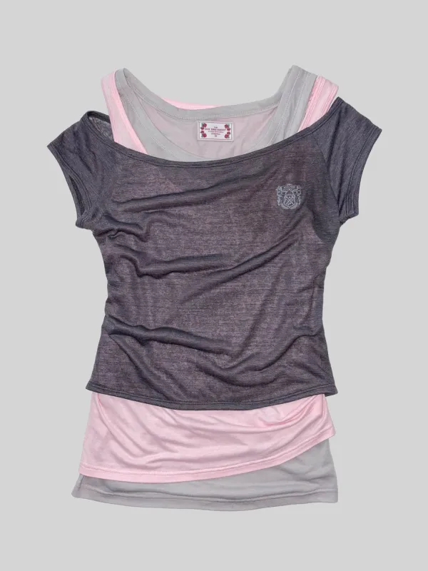Lazy Sleeveless Layered Tee Charcoal