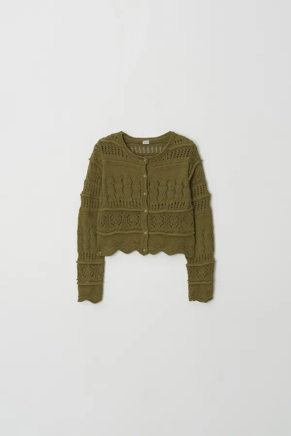 Openwork Cotton Cardigan (khaki)