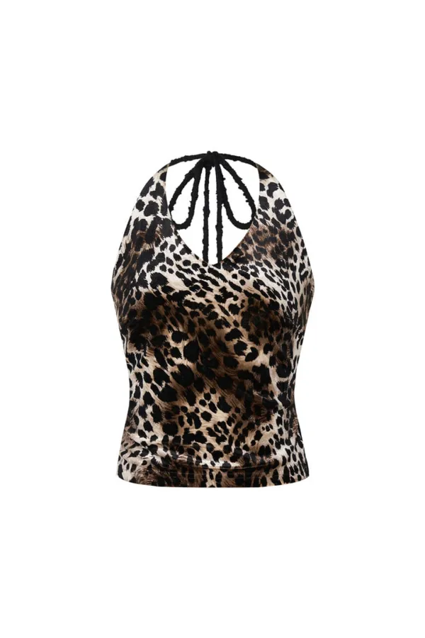VELOUR HALTER TANK TOP (LEOPARD)