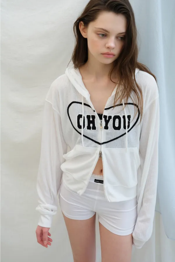 [2nd Order/ 6월 초 순차 발송] ♡H YOU BABY HOODIE ZIP UP (WHITE)
