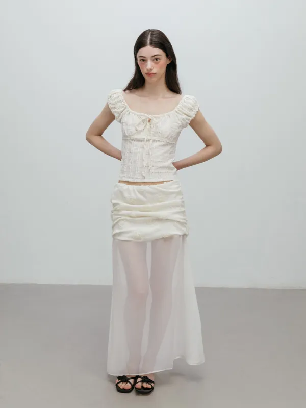 SHIRRING LACE SLEEVELESS / IVORY
