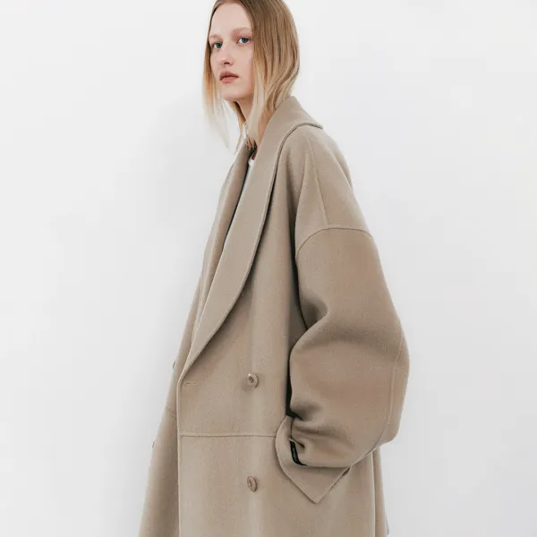 (CT-1458)SHAWL COLLAR WOOL HANDMADE HALF COAT