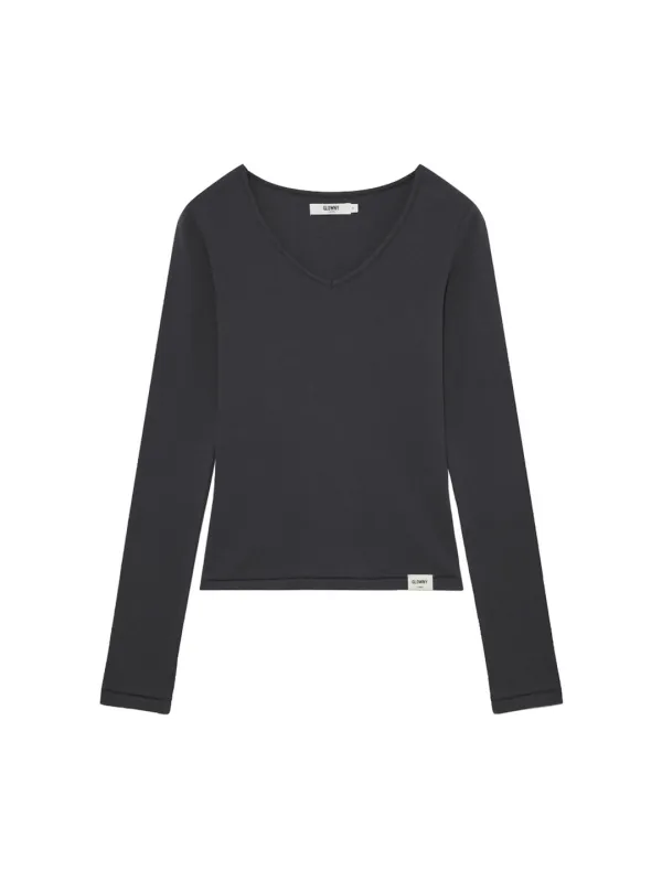 G CHARM V-NECK LONG SLEEVE (CHARCOAL)