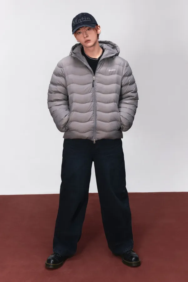 FLOWING QUILTED HOODY DOWN JUMPER IN LIGHT GREY