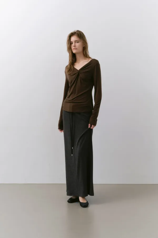 SOFT TWIST LONG SLEEVE T-SHIRT, BROWN