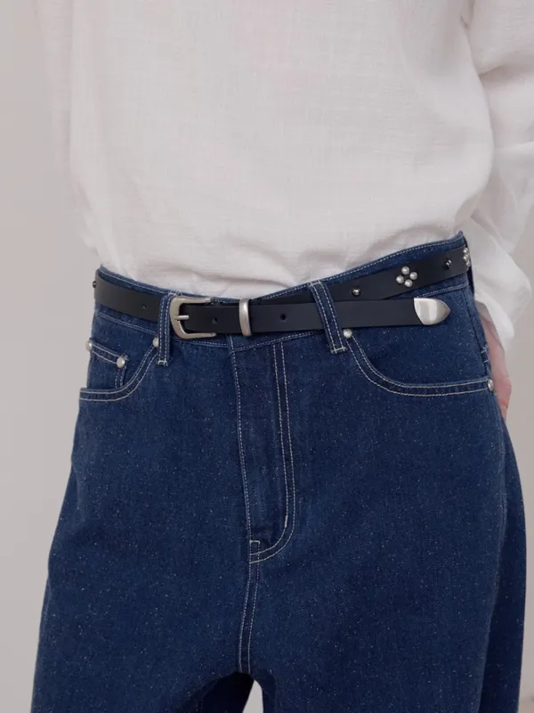Stud Leather Belt Black_F261AC01
